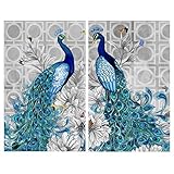 HaiMay 2 Pack DIY 5D Diamond Painting by Number Kits Full Drill Round Rhinestone Embroidery Pictures Arts Craft for Home Wall Decoration, Peacock (12×16inch)