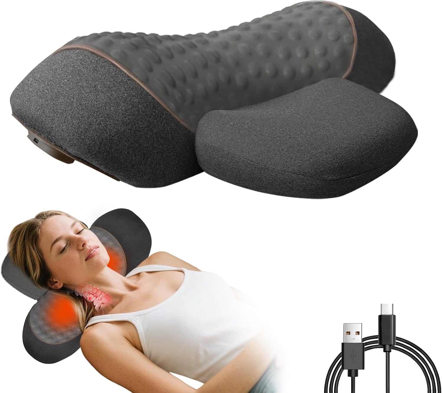 3-In-1 Neck Massager Pillow, Neck Massager with Heat and Traction, for Stretcher Massage (Gray)