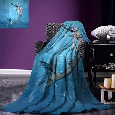 Amazon Sinoval マーメイド装飾スローブランケット 人魚と彼女のイラスト 水中 ワールド カラフルな風景 暖かいマイクロファイバー オールシーズンブランケット ベッドやカウチに 50 X30 ブラック 着る毛布 かい巻き オンライン通販