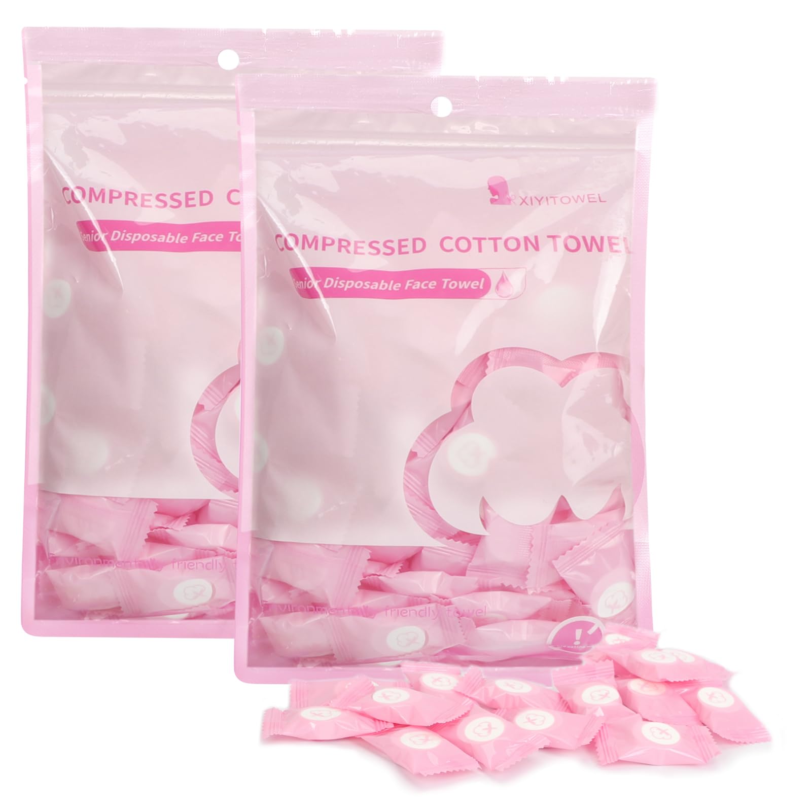 Classycoo Compressed Towel 200 PCS Mini Tablets Disposable Portable Face Towel Cotton Coin Tissue for Travel, Camping, Hiking, Sport, Beauty Salon, Home Hand Wipes and Other Outdoor Activities (2Pink)