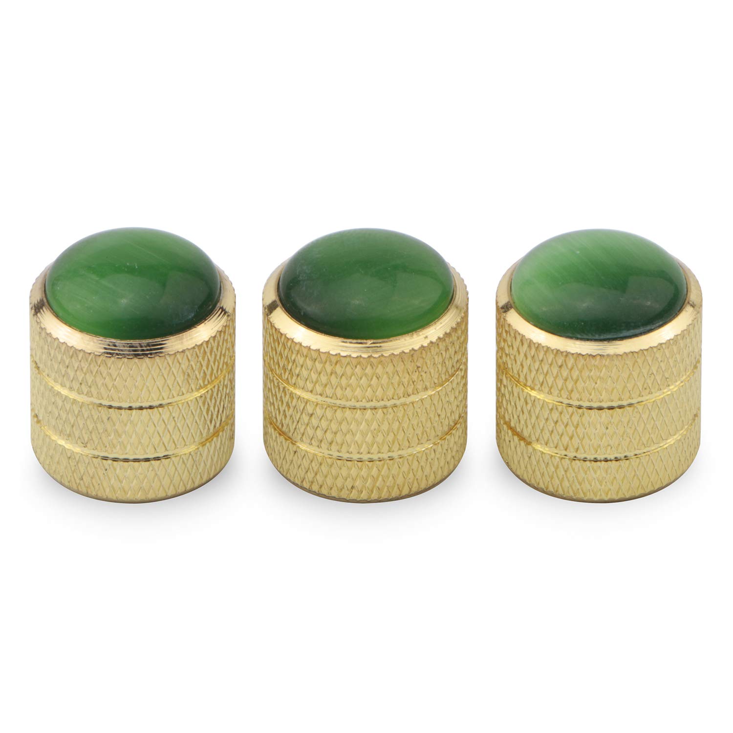 Unxuey 3pcs Set Guitar Bass Speed Control Knobs, Green Gemstone Top Volume Tone Knobs 6mm Knurling Shaft Cap Dome Tone Knobs for Tele/Telecaster