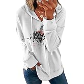 Medlor Women's White Floral Print Hoodie Long Sleeve Pullover Sweatshirt Loose Fit Cotton Blend Drawstring Hooded Top