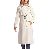poonyfesh Women's Waterproof Long Trench Coat Double Breasted Length Classic Lapel Belt Coat With Removable Hood