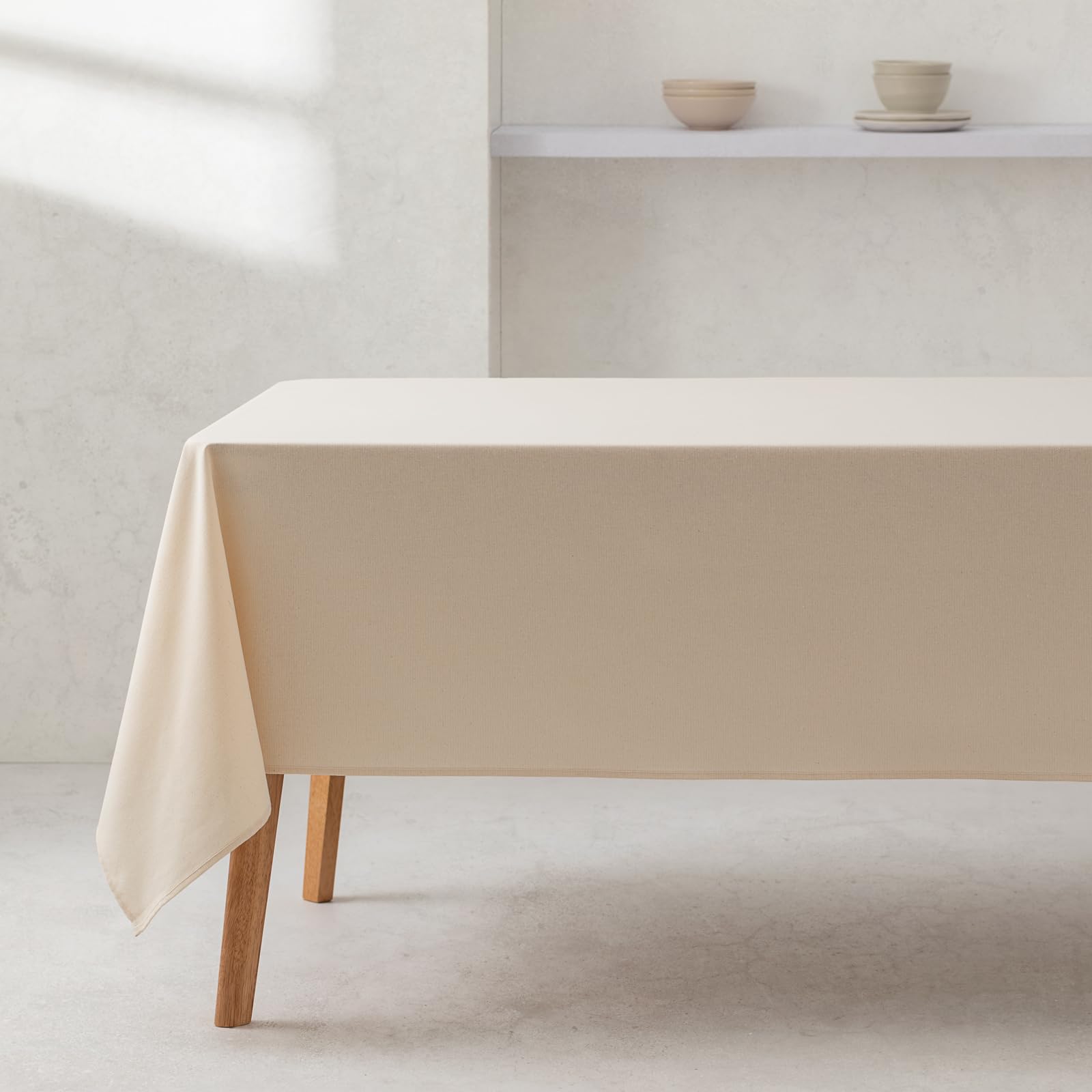 GAMUSI Tablecloth Smooth Organic Cotton Waterproof Stain Resistant Rectangular Ecru 140 x 140 cm