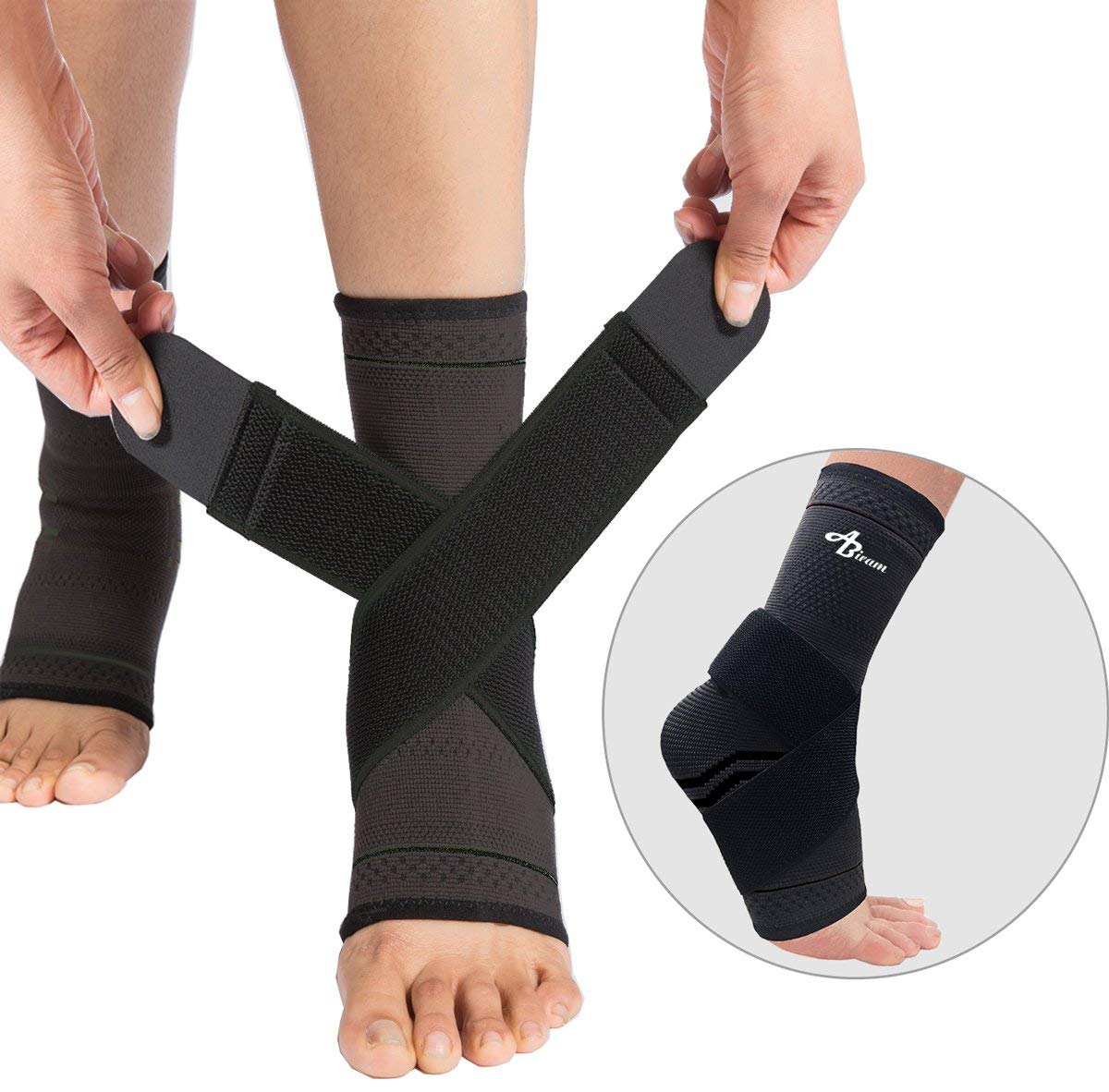 Foot Sleeve (Pair) with Compression Wrap Ankle Brace for