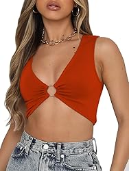 AEVZIV Sexy Crop Tops for Women Sleeveless Deep V