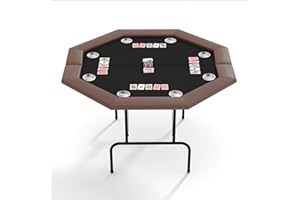 8-Player Octagon Poker Table with Foldable Legs & Cup Holders, Professional Texas Hold'em, Blackjack Casino Game Table for Ho