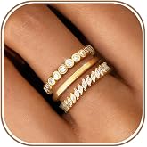 KAERUN Stackable Gold Rings for Women Non Tarnish Dainty Stacking Rings | 14K Gold Plated Cubic Zirconia Thumb Ring Set, Trendy Statement Wedding Bands Promise Engagement Rings for Women, Size 6-10