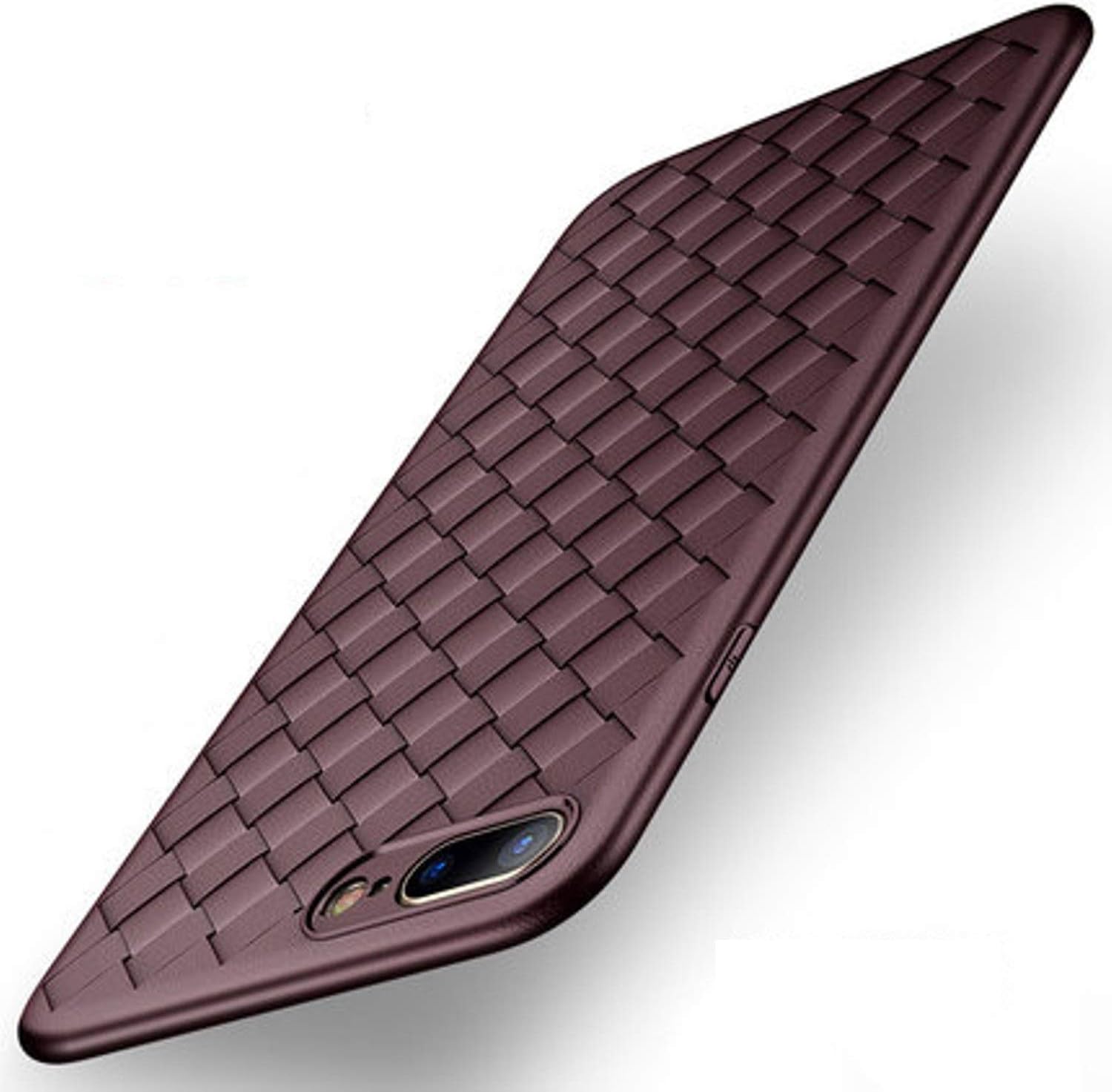Random Gadgets™ Premium Braided Leather Weave Pattern Luxury Silicon Back Case for Apple iPhone (iPhone 7 Plus/iPhone 8 Plus, Premium Brown)