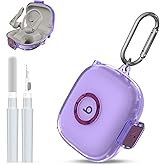 [Upgrade Secure Lock] for Beats Powerbeats Pro 2 2025 Case Cover with Cleaner Kit, AGENTNANO Clear TPU Shockproof Protective Cover with Beats Powerbeats Pro 2 Charging Case with Carabiner-Clear Purple
