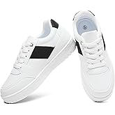 Eydram Women's White Tennis Shoes Faux Leather Sneakers with Memory Foam Insole Platform Lace-Up Low Top Casual Walking Shoes for Women