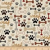 Timeless Treasures Dog Bones & Paw Prints Cream Fabric By The Yard