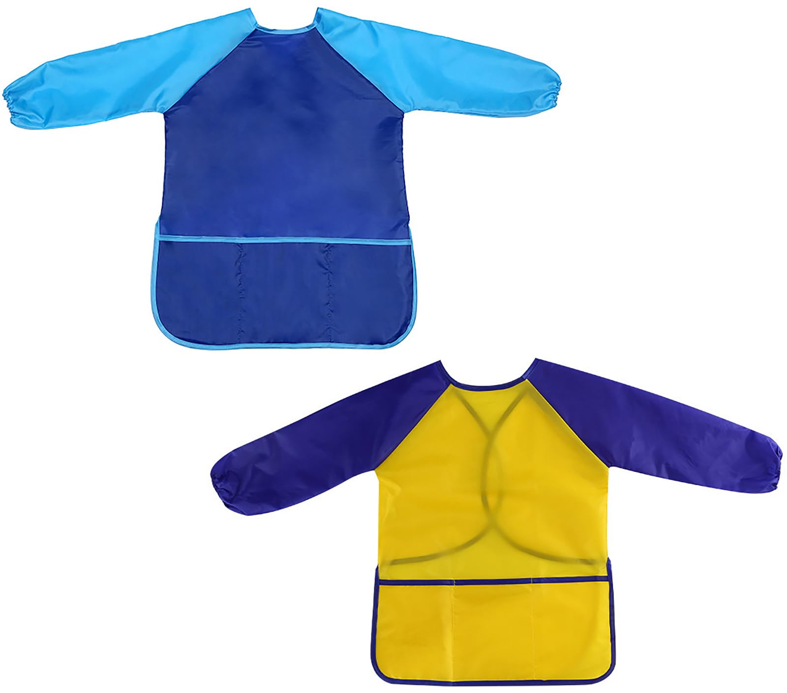 Liutufy Kids Painting Apron with Long Sleeves and Pockets, Art Smock for Children Arts and Crafts (Yellow+Blue Apron-S)