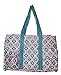 7 Pocket Fashion Print Tote Utility Bag (Geometric Turquoise - Red)