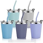 Vermida Stainless Steel Kids Cups with Lids and Straws Leakproof, 5 Pack 12oz Spill Proof Cups for Toddlers Kids Tumblers Unbreakable Sippy Cup with Straws for School, Outdoor