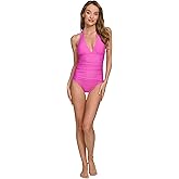 DKNY Womens Triangle Halter Neck One Piece Swimsuit with Tummy Control