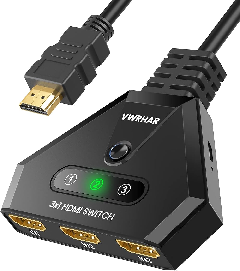 VWRHar 4K HDMI Switch 3-Port Splitter with 50cm Cable 18Gbps HDR 3D