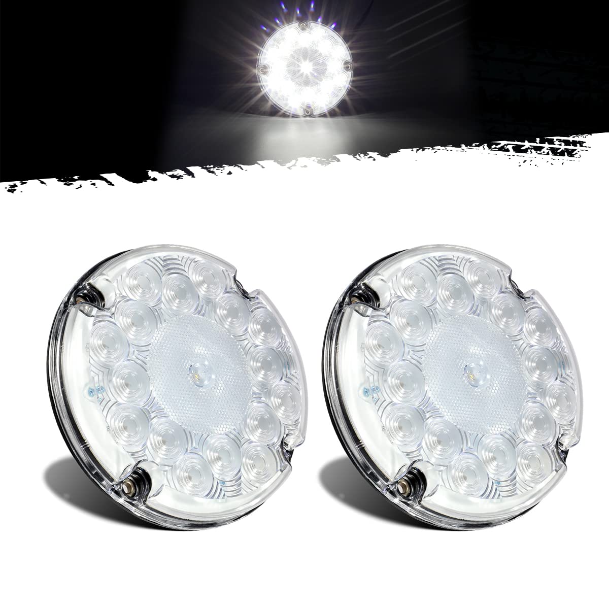 Photo 1 of Partsam 2Pcs 7" Round White LED Backup Lights 17 LED Marker Clearance Running Lights Surface Mount for Transit Vehicles Bus Truck Trailers