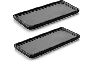 Nucookery 6" Small Rectangle Bathroom Vanity Trays,Ceramic Kitchen Soap Trays,Decorative Bathtub Organizers, Black (6", Set/2)