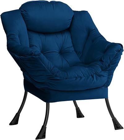 HollyHOME Comfy Armchair Velvet Dark Blue with Steel Frame 500lbs Capacity