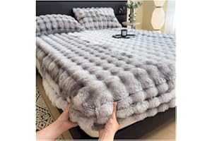Milk Velvet Bedding Fitted Sheet Mattress Cover, Elastic Bed Sheet Fluffy, Faux Rabbit Fur Fitted Sheet (Gray,Queen:59x79in(1