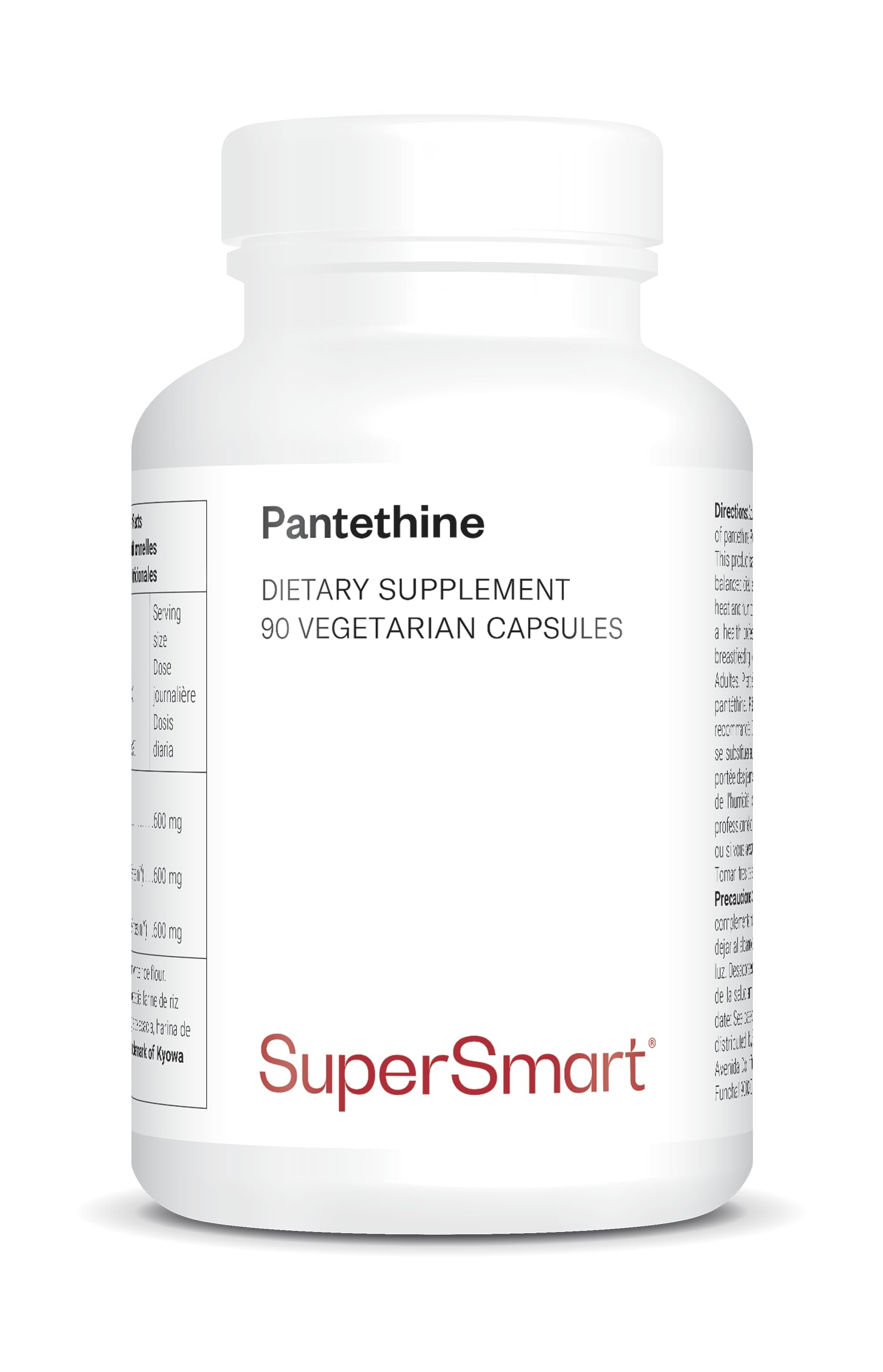 Supersmart - Pantethine (Pantesin™) - Vitamin B5 | Non-GMO & Gluten Free - 90 Vegetarian Capsules