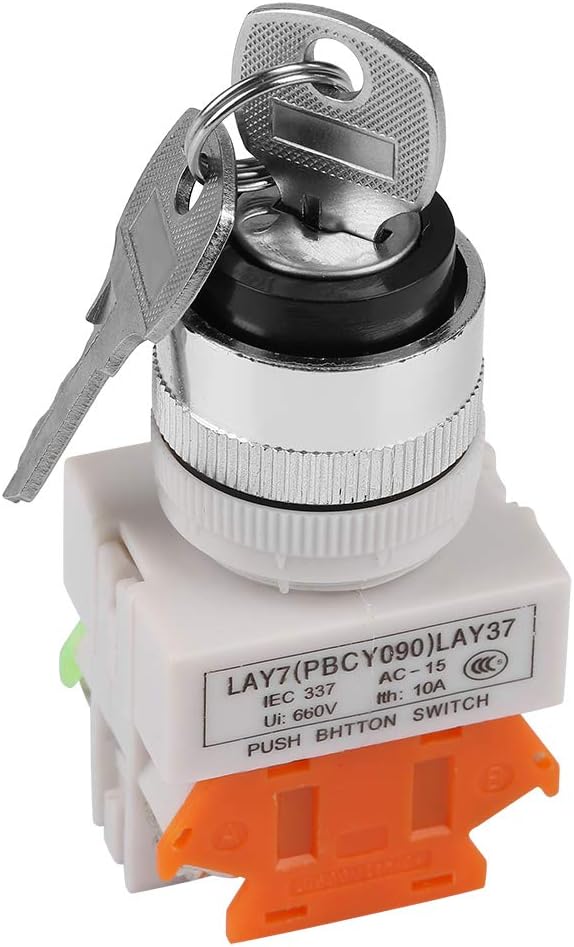 Key Rotary Switch, 2 Position Key Operated Rotary Switch 2 Keys 22mm Mount LAY37-11Y/21
