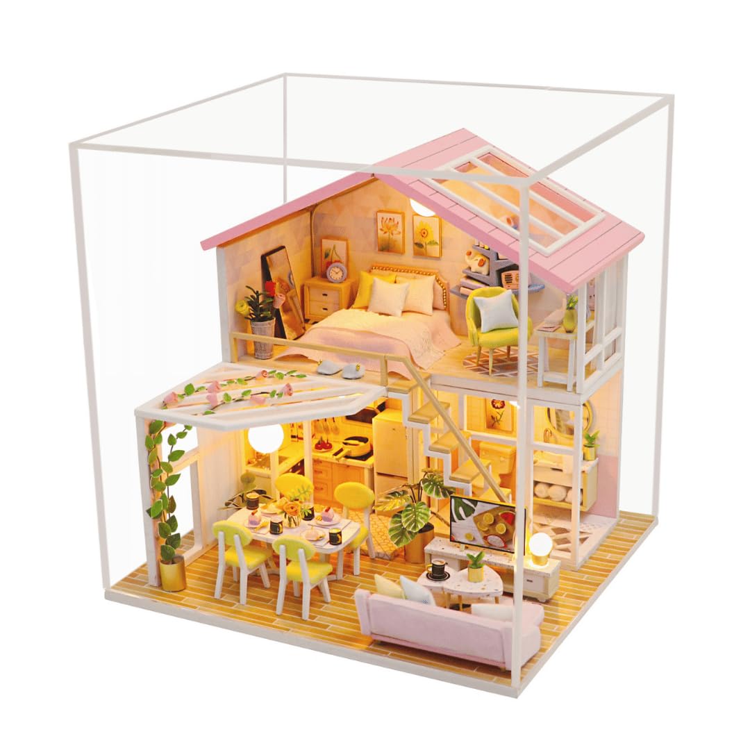 Photo 1 of **INCOMPLETE** Miniature Home Building Set – Wooden DIY Model with LED Light – DIY Balcony Home Model – Decorative Gift Set for Adults