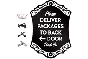 SignSeries Delivery Instruction Door Sign - Deliver Packages To Back Door - Arrow Left, House Sign, 6.25” X 4.5” - Mounting Hardware Included, Easy Installation - Heavy-Duty and Weather-Resistant