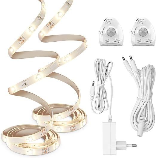kwmobile luz led de cama con sensor 2 tiras de luces regulables cinta de luces con sensor de movimiento iluminacion en blanco calido