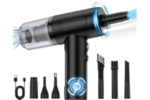 HOSTENA 3 in 1 Compressed Air Duster& Mini Vacuum Cleaner& Hand Pump, 3-Gear Adjustable 100,000RPM Handheld Electric Air Duster Cordless, Portable Air Blower with LED Light for Car, PC, Keyboard, Carpet