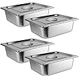 JAPCHET 4 Pack Stainless Steel Steam Pan With Lids 1/2 Size, Anti-Jam Steam Table Pan, Hotel Pans Half Size Restaurant Buffet