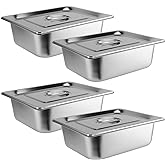 JAPCHET 4 Pack Stainless Steel Steam Pan With Lids 1/2 Size, Anti-Jam Steam Table Pan, Hotel Pans Half Size Restaurant Buffet