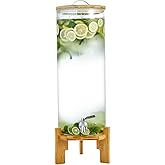 Beverage Dispenser 3.5 Gallon with Spigot Glass Water Dispenser for Parties, Bars, Restaurants (13L）with Wood Stand Drink Dispensers
