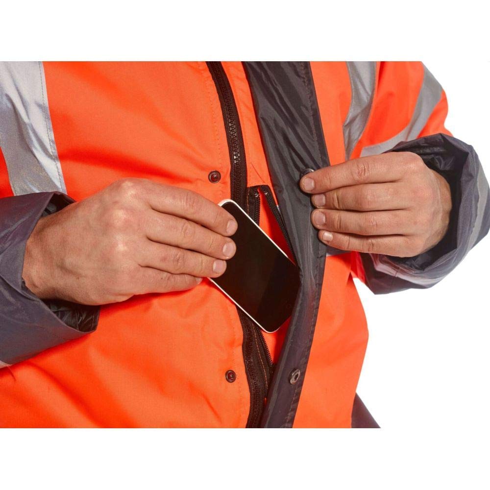 Portwest S467 Men's Hi Vis Contrast Winter Traffic Jacket EN342 CE Certified Waterproof Quilt Lined Storm Flap Reflective Tape Hood Safety Coat - Image 5