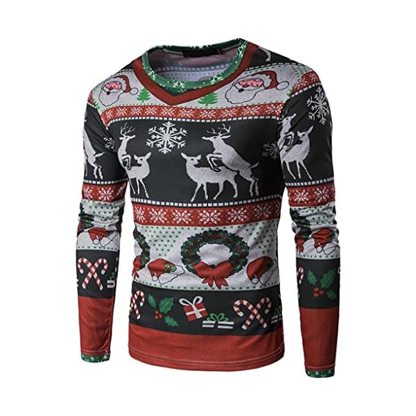 Elogoog Men's Christmas Costume Santa Claus Print Novelty Holiday Humor Long Sleeve T-Shirt