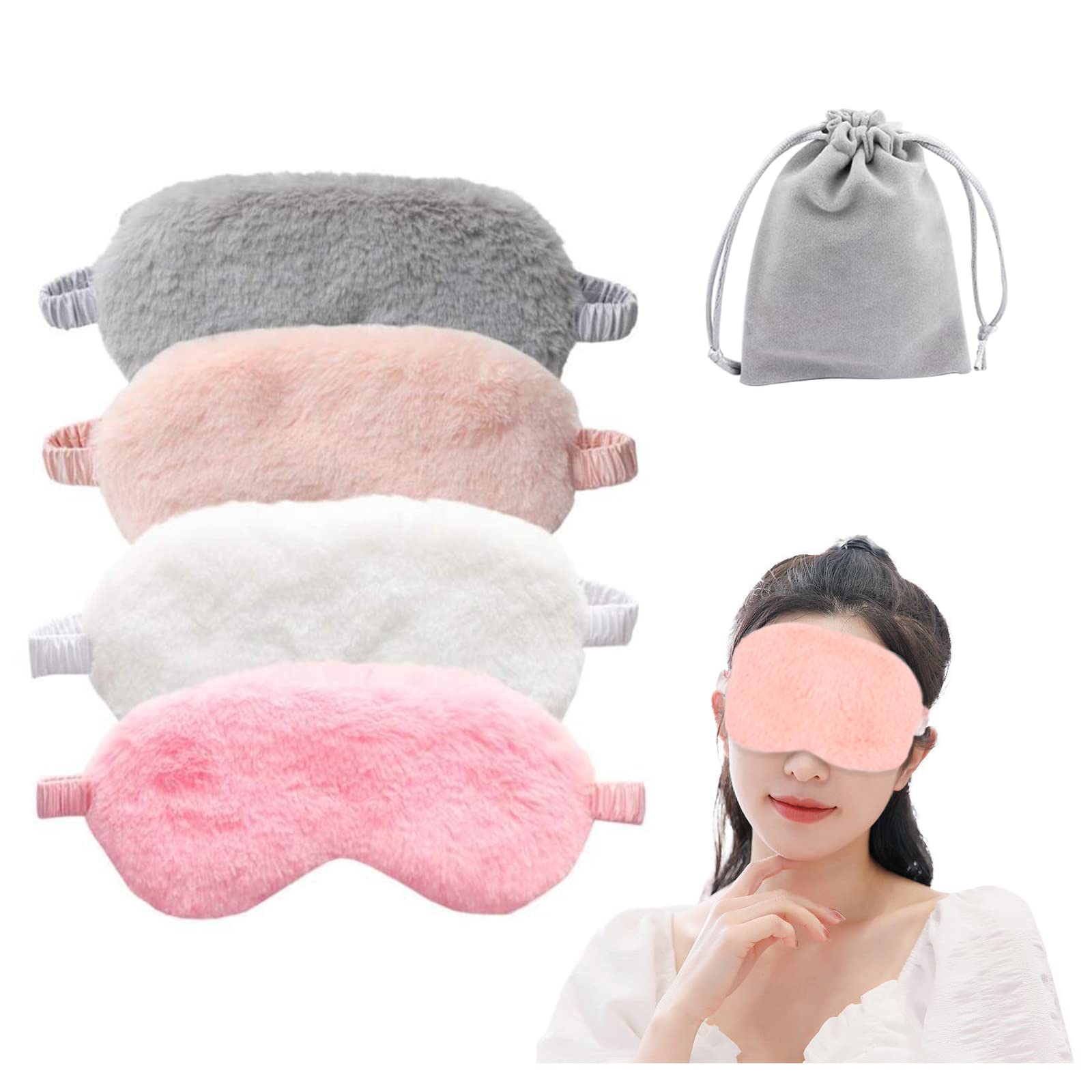 4 Pcs Plush Sleep Masks, Ultra Cute Soft Eye Cover, Blindfold Travel Masks for Kids Men Women(Random Color)