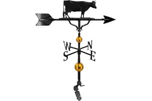Montague Metal Products 32-Inch Deluxe Weathervane with Satin Black Cow Ornament, Roof Mount Included