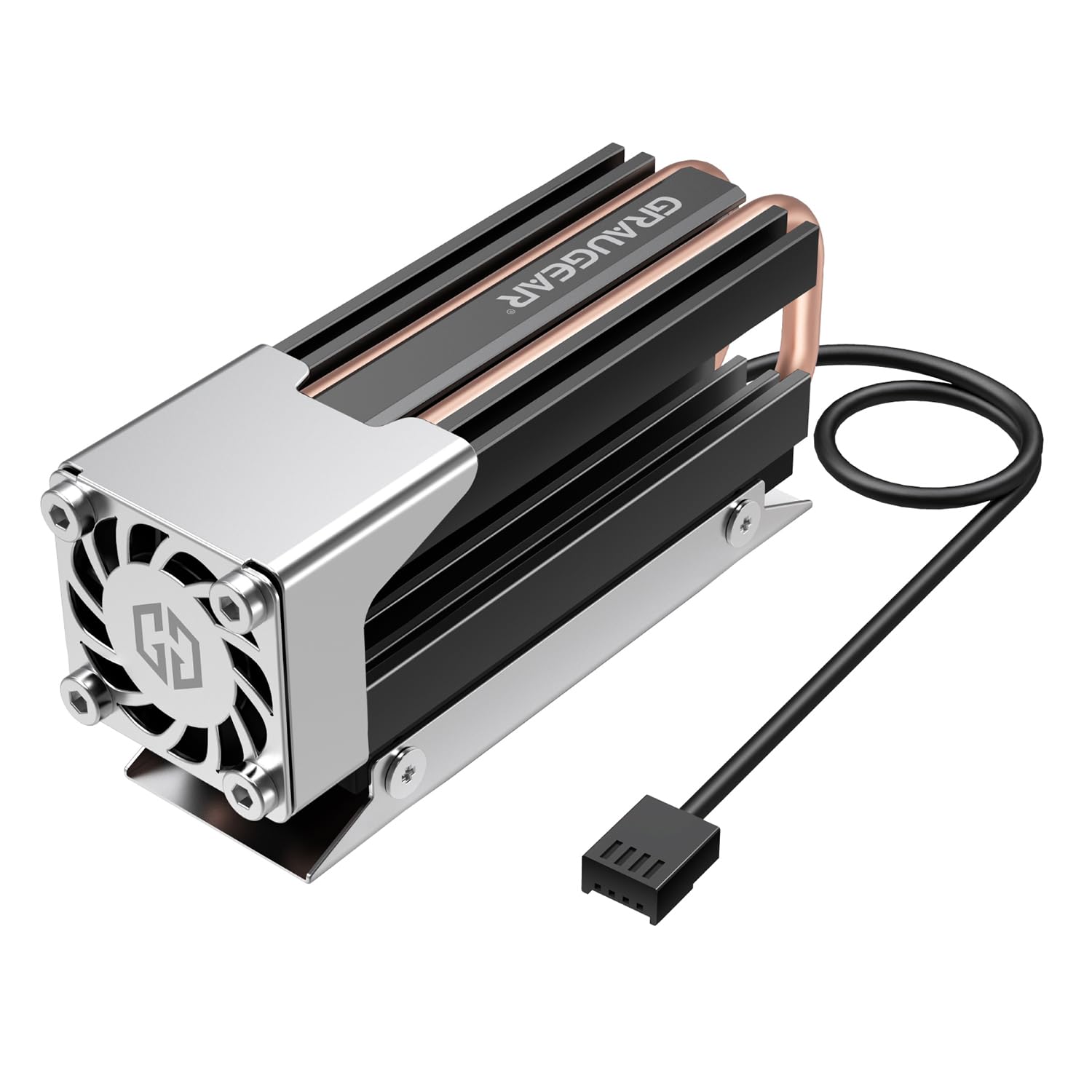 Graugear M.2 NVMe SSD (2280) Cooler – Heatpipe Cooler with Fan for M.2 SSD – Active; Low Noise; 25 mm PWM Fan; 4 x Thermal Pads; Copper Heatpipe; Aluminium; G-M2HS03-F