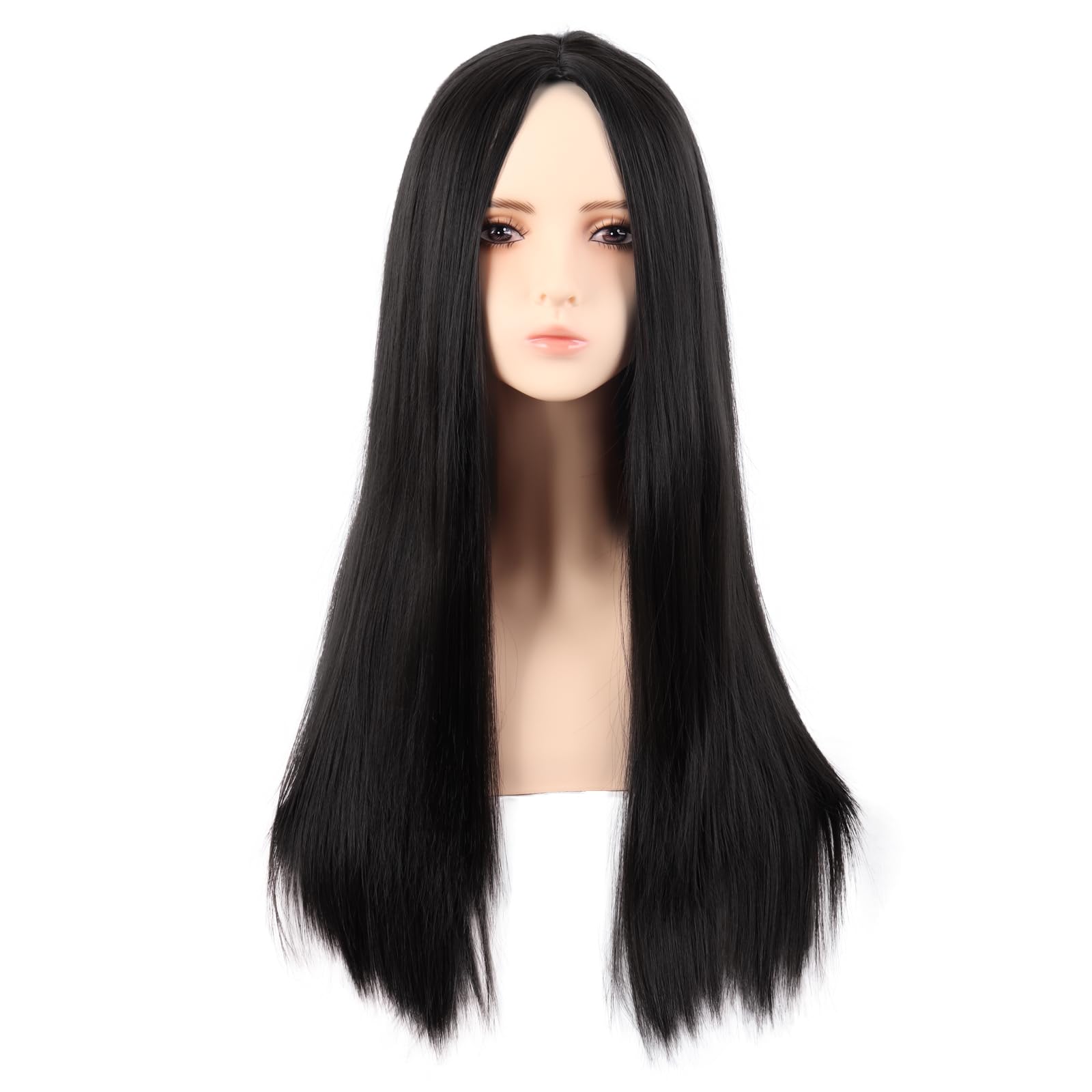 MapofBeauty 28 Inch/70 cm Monochrom Side Bangs Long Straight High Temperature Fiber Fashion Wig (Black) โ image 1