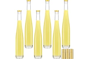 Liengoron 6PCS Clear Glass Bottles 375ml Glass Bottles 12oz Wine bottles Empty Clear Wine Bottles with Cork Clear Bottles with Caps for Home Brewing Wine Limoncello Glass Bottles for Whiskey Beverages