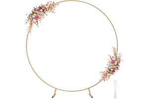 ID IDAODAN IDAODAN 6.9ft Round Backdrop Stand Circle Arch Frame, Golden Metal Balloon Arch Stand Kit for Wedding Birthday, Balloon Ring Base & Photo Backdrop Decor