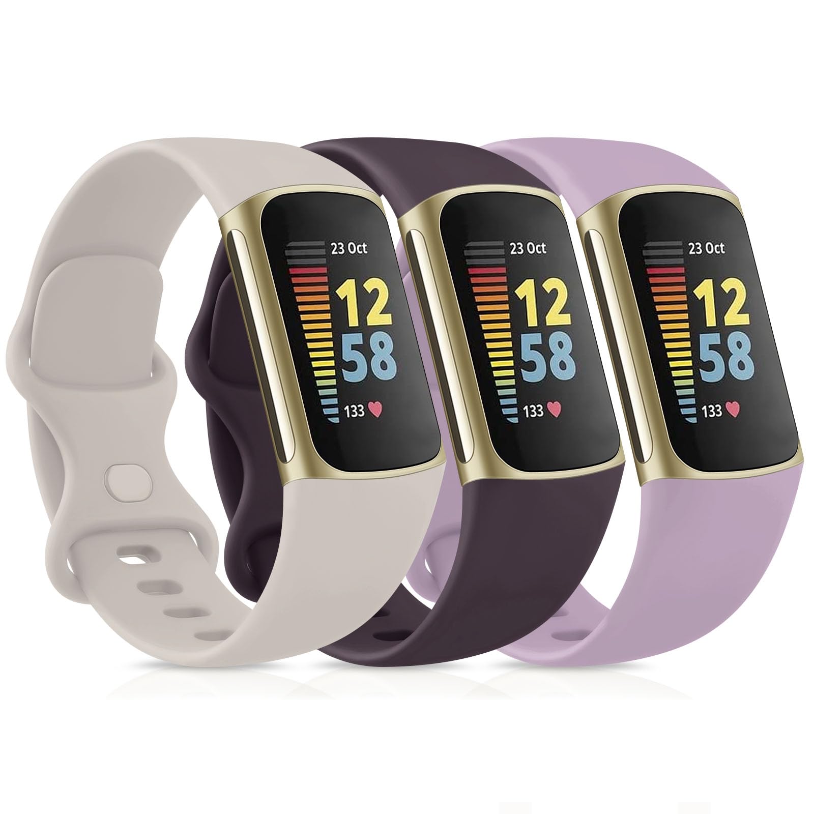 Pack 3 Straps Compatible with Fitbit Charge 5 Strap for Women Men, Soft Adjustable Sport Replacement Wristband Only for Fitbit Charge 5 Straps(Small, Starlight/Purple/Violet) — image 1