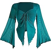 Floerns Women's Plus Size Mesh Bell Sleeve Blouses Sweetheart Neck Party Going Out Tops