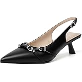 Mostrin Kitten Heels for Women Pointed Toe Pumps Patent Leather Low Heel Slingback Heels with Buckle Dress Shoes for Dating Party Working