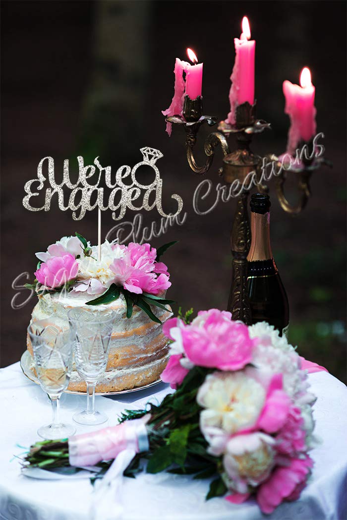 We're Engaged Cake Topper SILVER GLITTER