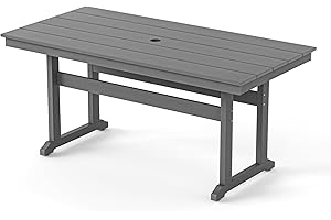 Homenjoy Rectangle Outdoor Dining Tables for 6, HDPE Weather Resistant Patio Dining Table, 66" Outdoor Tables for Patio with 1.96" Umbrella Hole for Porch, Balcony, Backyard, Grey