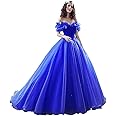 LEJY Women's Off Shoulder Cinderella Quinceanera Dresses Long Sweet 16 Prom Ball Gowns