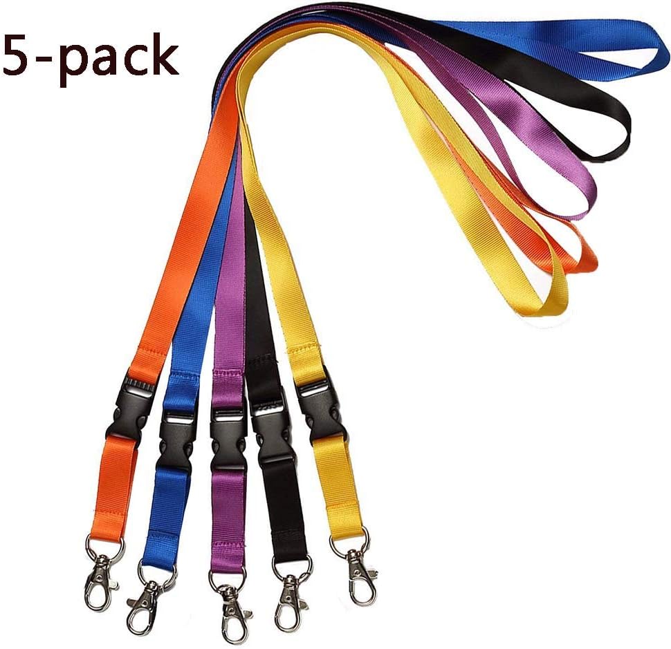 5 Pack Office Neck Lanyards Detachable Buckle Enhanced Model Hook Breakaway Strap Quick Release Safety Lanyard for ID Badge,Key,Women Men Cell Phones USB Whistles Nylon，Random Color