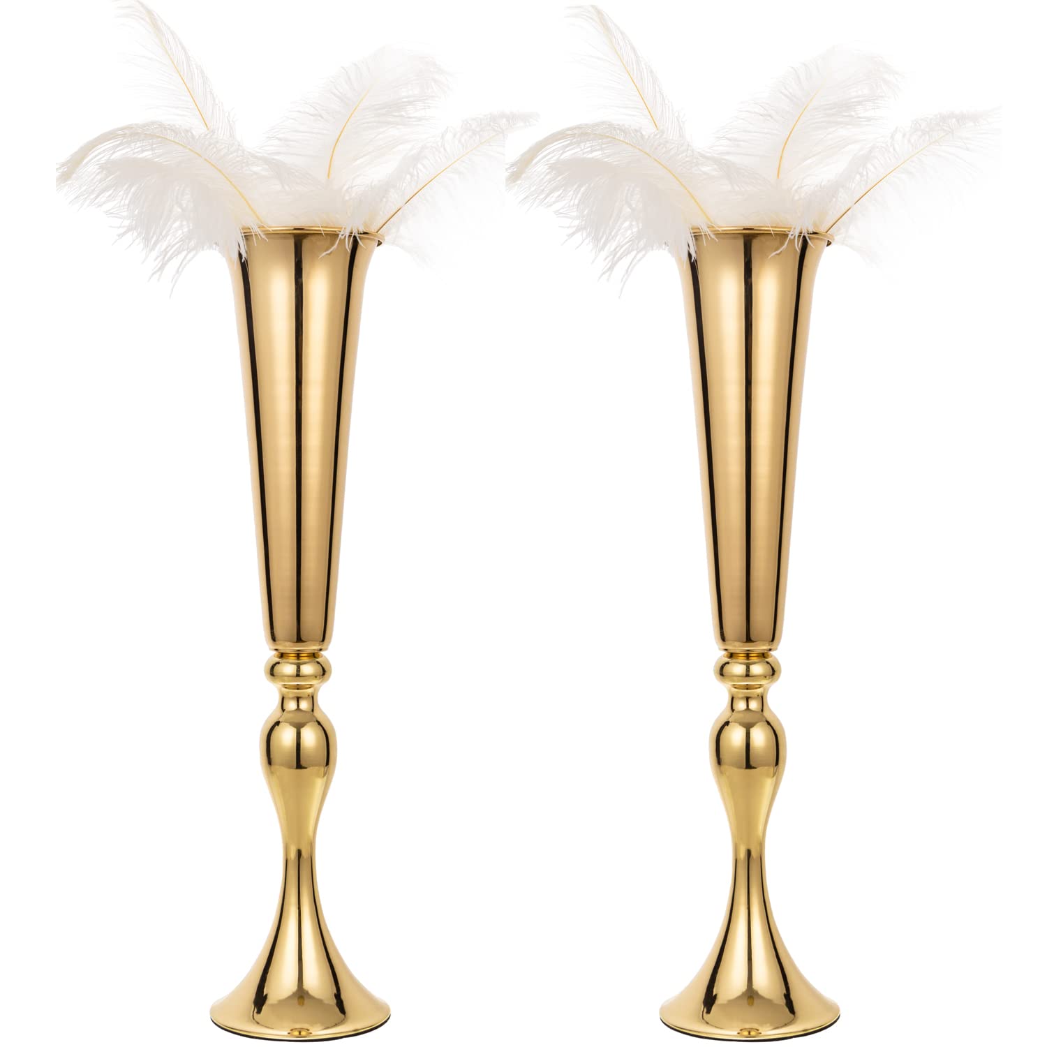 Photo 1 of Set of 2 Metal Trumpet Vases for Table Centerpieces, Anniversary Celebration Wedding Party Dinner Table Centerpieces, Wedding Decorations, 21.9"/55.5cm Gold Vases